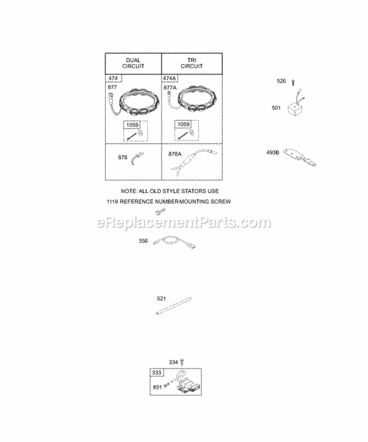 Alternator Magneto Diagram and Parts List for 28S707-1149-E1  Briggs and Stratton Engine